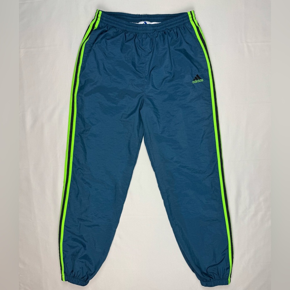 Vtg Adidas Mens Windbreaker Track Pants Sz Medium 90s Y2K Blue/Neon Green C1